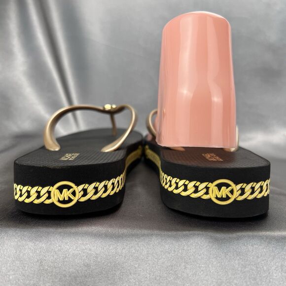 Michael Kors Women's 7 Logo Flip Flops Fashion Sandals Black/Gold RX24D MK Shoes - Picture 9 of 14
